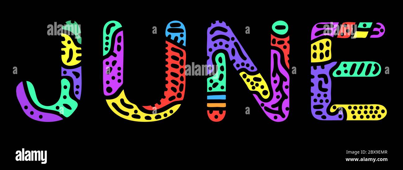 Junio. Color de contraste brillante aislar inscripción en negro. Curvas