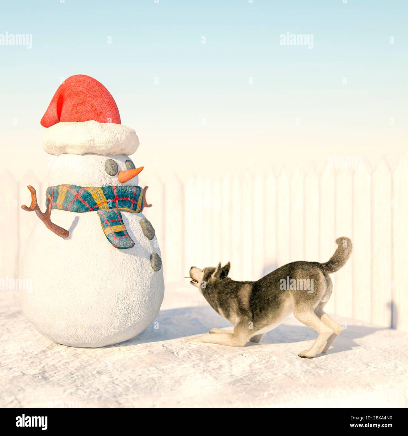 Mortal Moderador dilema husky está listo para atacar al muñeco de nieve, ilustración en 3d  Fotografía de stock - Alamy