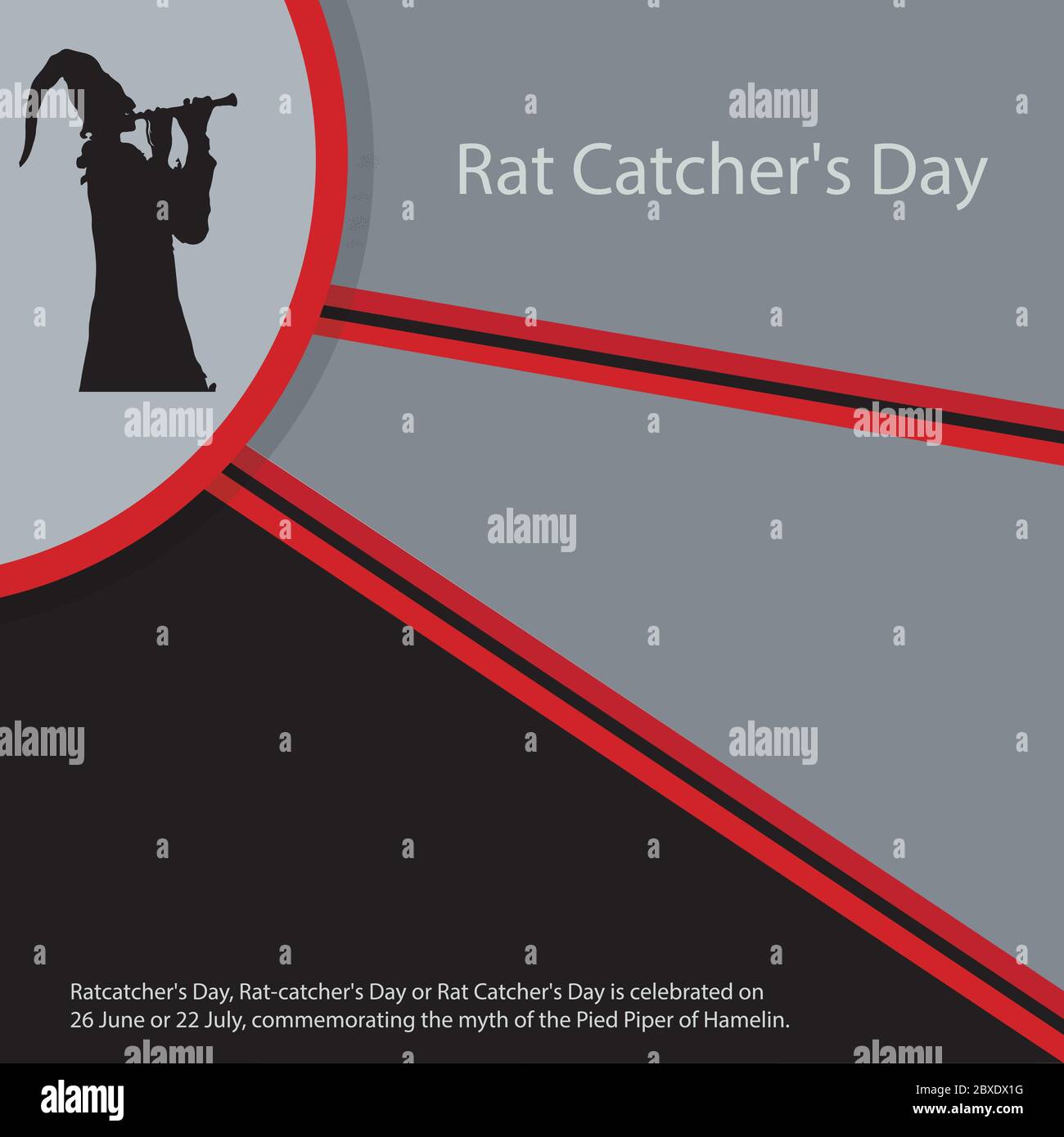 El día del Ratcatcher, el día del Rat-catcher o el día del Rat Catcher se celebra el 26 de junio o el 22 de julio, conmemorando el mito del Pied Piper de Hamelin. Ilustración del Vector