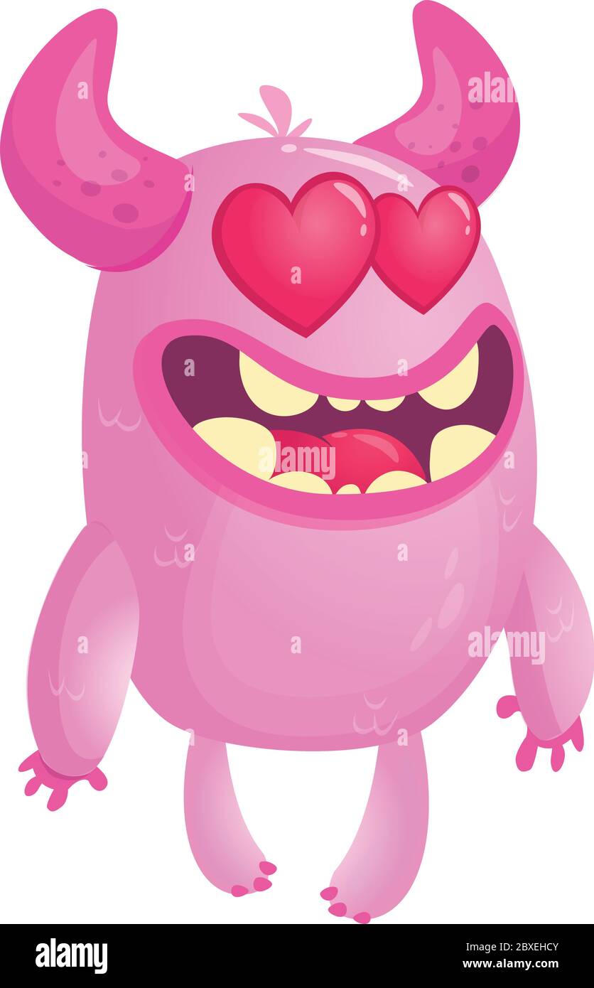 Monstruo rosa de dibujos animados gordos y tontos enamorados de los ojos  con forma de corazón Imagen Vector de stock - Alamy