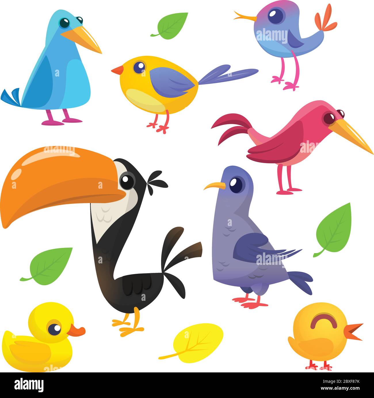 Colección de pájaros dibujos animados. Conjunto de dibujos animados de  pájaros de colores. Ilustración vectorial Imagen Vector de stock - Alamy