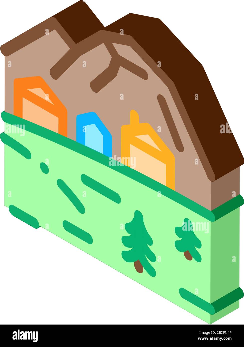 aldea de montaña icono isométrico ilustración