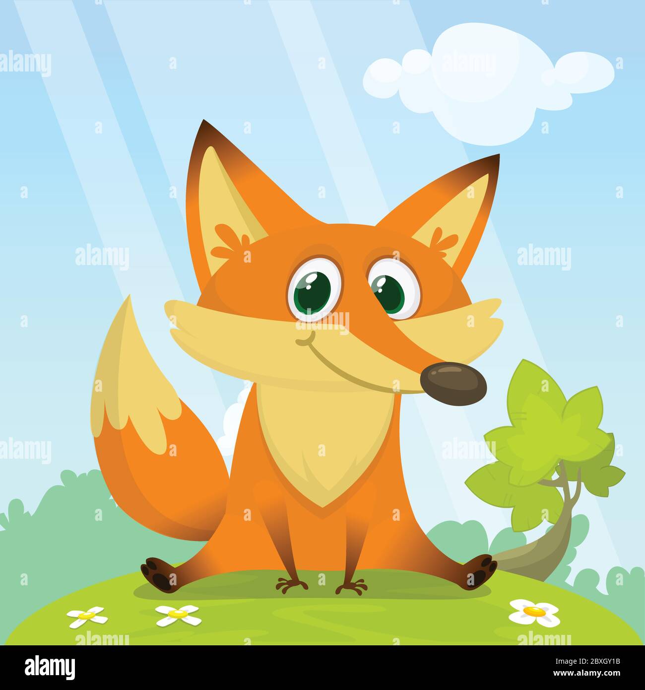 Fox en la hierba - una ilustración de dibujos animados para niños - imagen  vectorial estilizada. Para imprimir, crear videos o diseño gráfico web,  interfaz de usuario, tarjeta, po Imagen Vector de