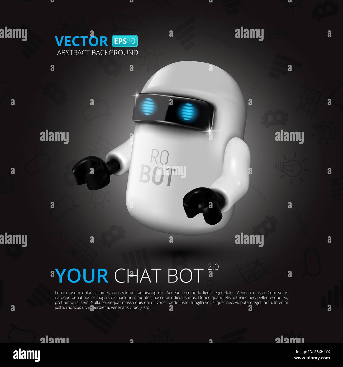 Chat Bot, el concepto de Virtual Assistant para UI, aplicación móvil o  Diseño de sitios web. Vector Ilustración de Robot aislado sobre fondo negro  Wit Imagen Vector de stock - Alamy