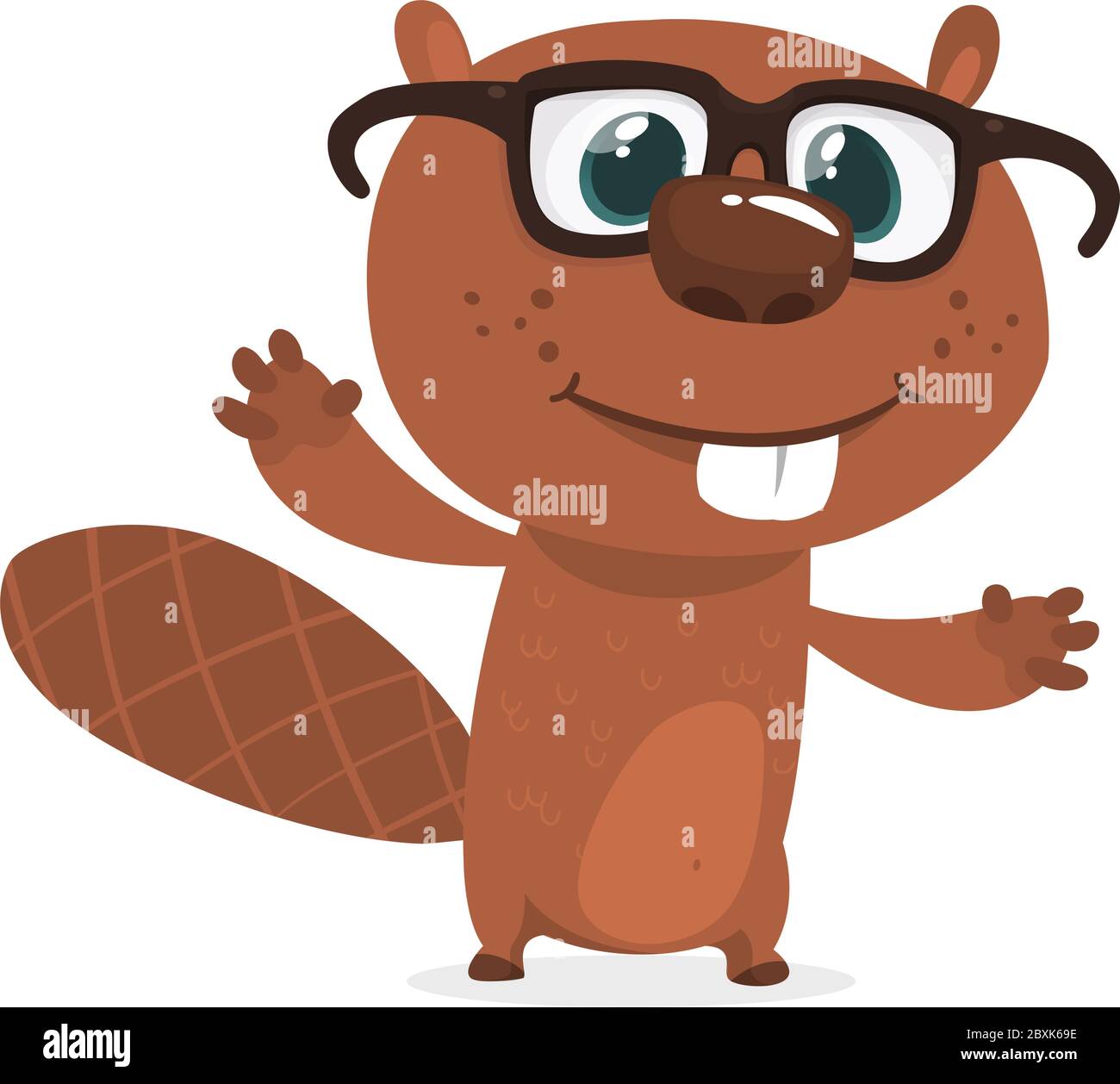 Feliz castor de dibujos animados con gafas. Castor marrón. Ilustración  vectorial aislada Imagen Vector de stock - Alamy