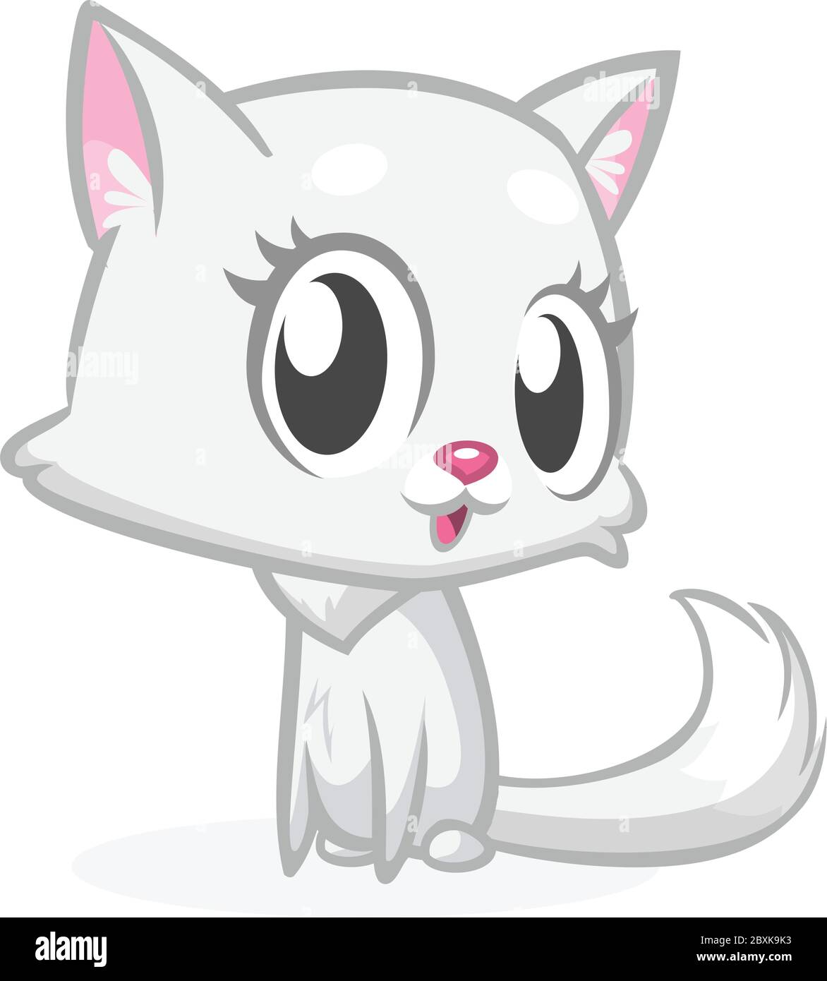 Bonito gato blanco con dibujos animados con cola esponjosa. Ilustración  vectorial Imagen Vector de stock - Alamy