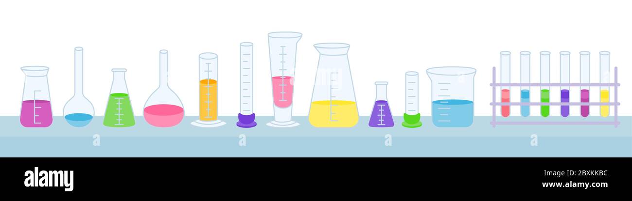 Matraz Y Vaso De Precipitado Microscopio Tarros Equipo Laboratorio De Ciencia Quimica Plano De Dibujos Animados