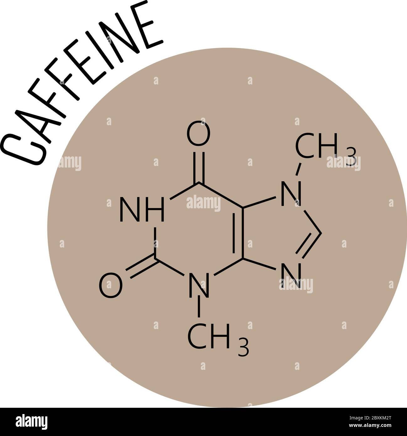 Molécula de cafeína. Fórmula química esquelética diseñada en el círculo  beige como icono. Café, tema del café o logotipo. Ilustración vectorial  Imagen Vector de stock - Alamy