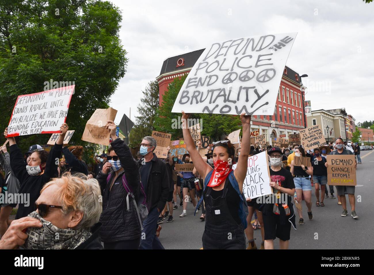 Protesta contra la muerte de la policía de personas de color en los EE.UU. (Black Lives Matter), Vermont State House y las calles circundantes, Montpelier, VT, EE.UU. Foto de stock