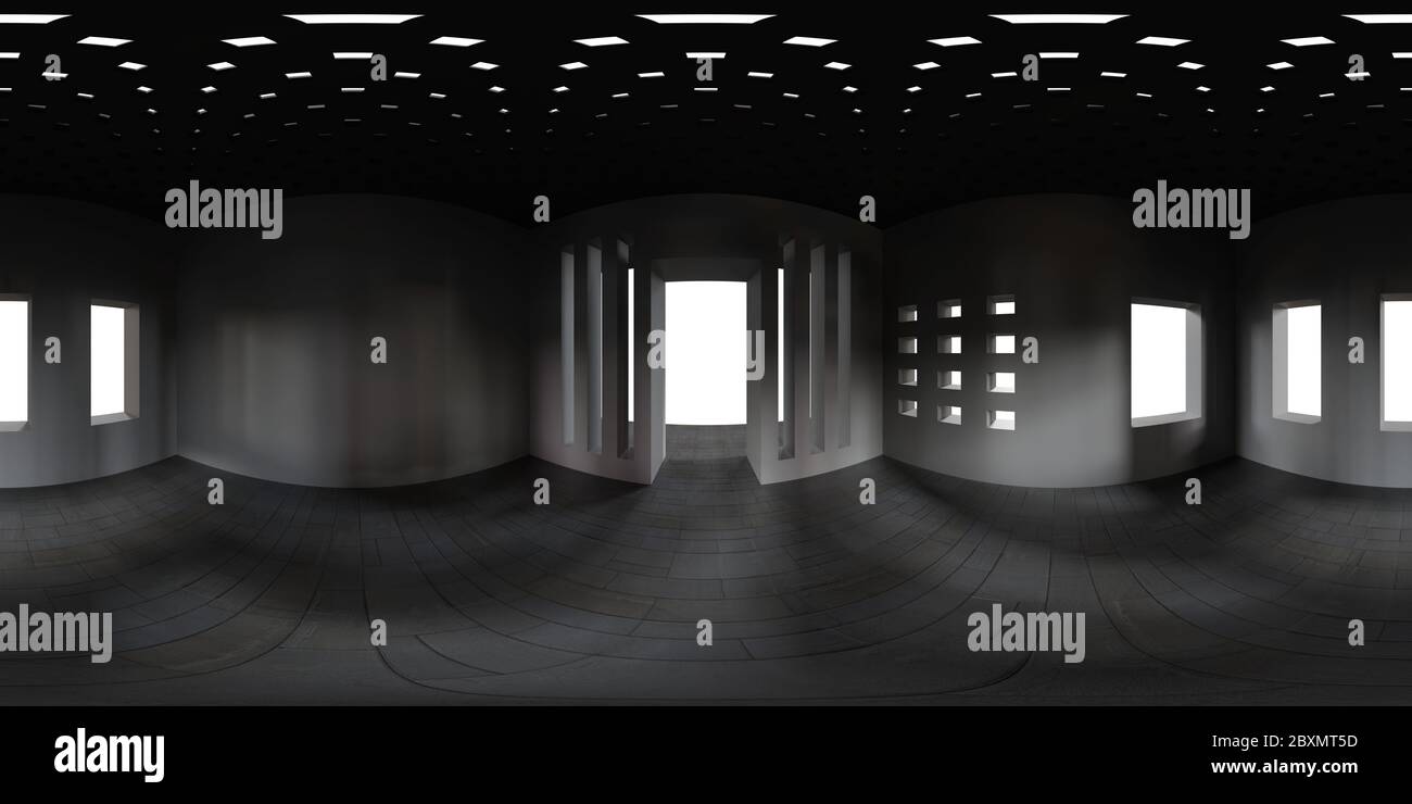 Mapa HDRI de 8K, fondo panorámico de entorno esférico, reproducción abstracta de fuente de luz interior de alto contraste (representación equirectangular 3d) Foto de stock