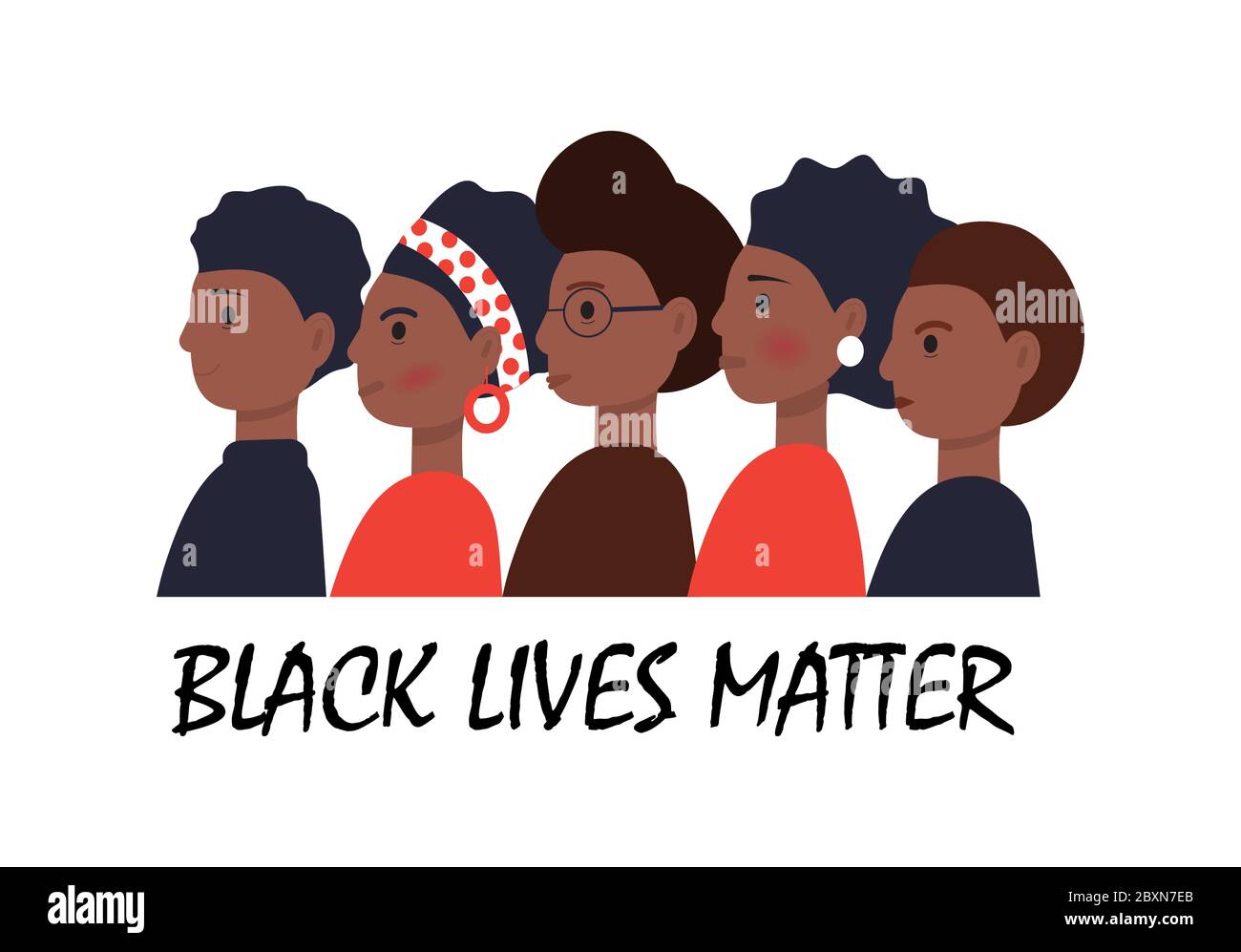 Vidas negras materia vector concepto en estilo de dibujos animados. Los afroamericanos están de pie uno a uno. Tolerancia a otra piel. Detener la ilustración del racismo. Prot Imagen Vector de stock - Vidas negras materia vector concepto en estilo de dibujos animados. Los afroamericanos están de pie uno a uno. Tolerancia a otra piel. Detener la ilustración del racismo. Prot Imagen Vector de stock -
