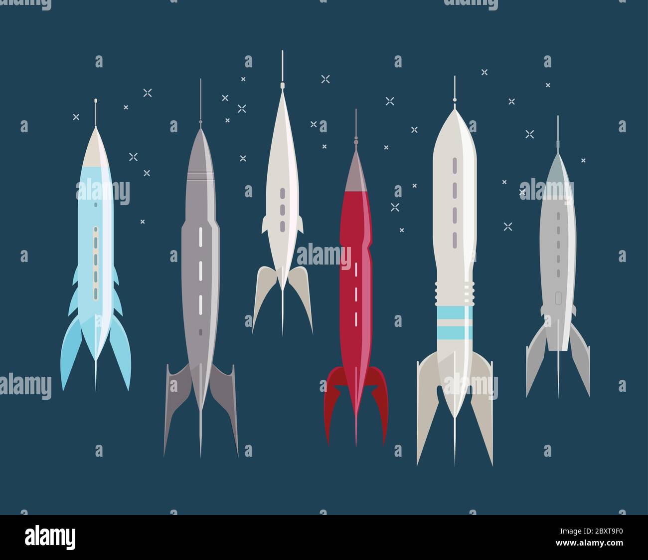 Cohete espacial retro. Nave espacial, ilustración de vector vintage de la nave espacial Ilustración del Vector