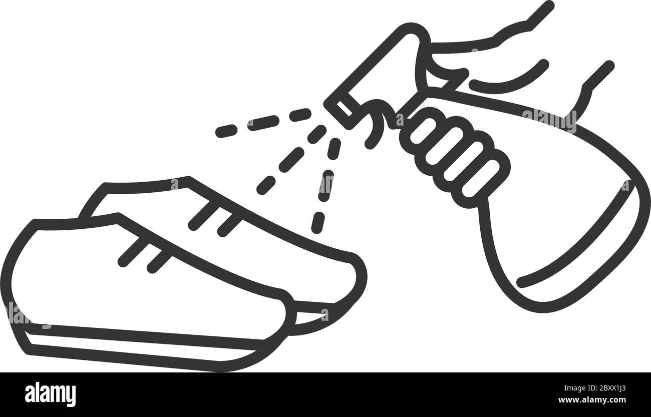 limpieza desinfección, alcohol en aerosol en zapatos, prevención de  coronavirus productos desinfectantes estilo línea icono vector ilustración  Imagen Vector de stock - Alamy
