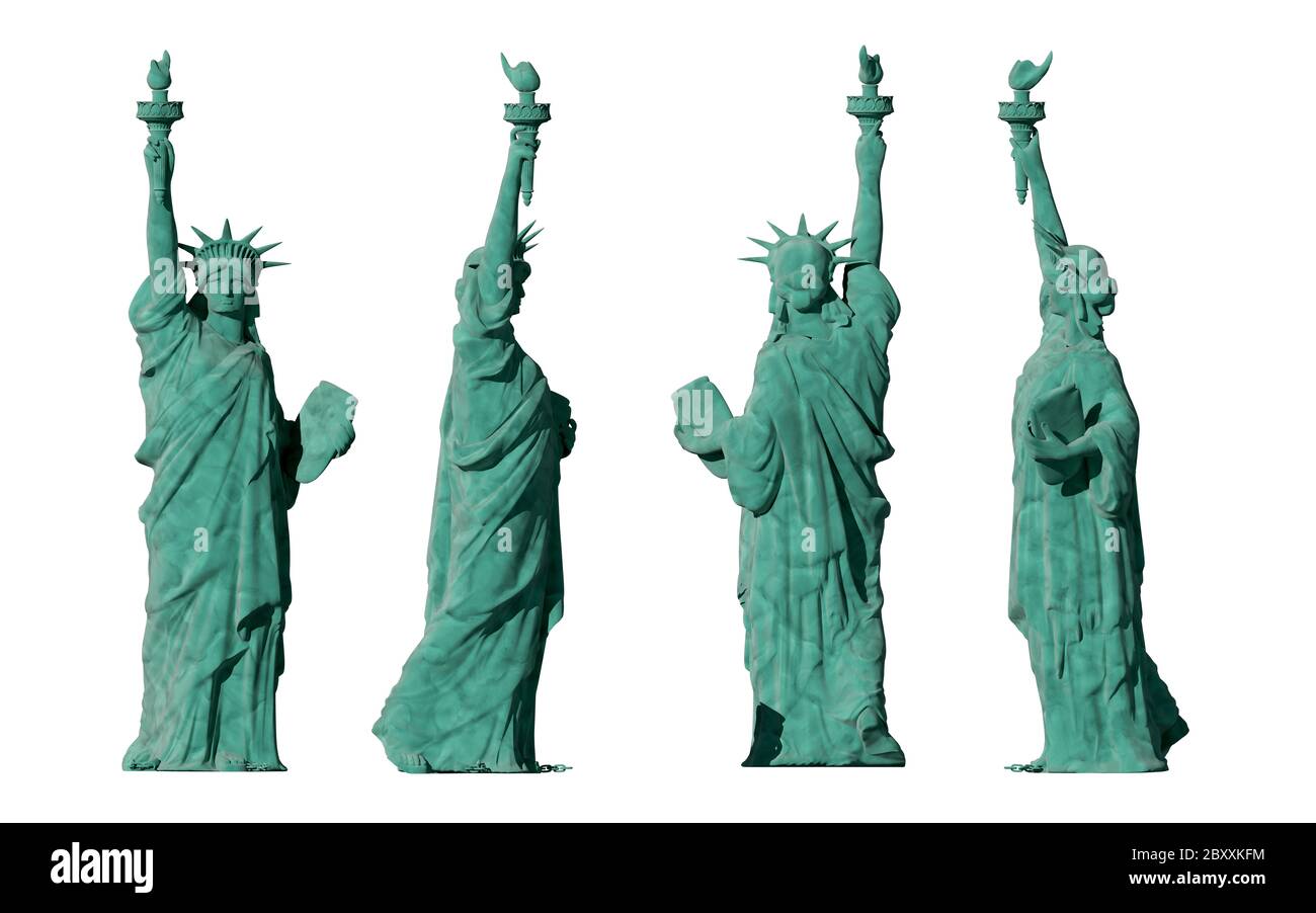 llegada Listo Ese Estatua de la libertad. 4 vistas. aislar sobre fondo blanco. Renderizado en  3D Fotografía de stock - Alamy