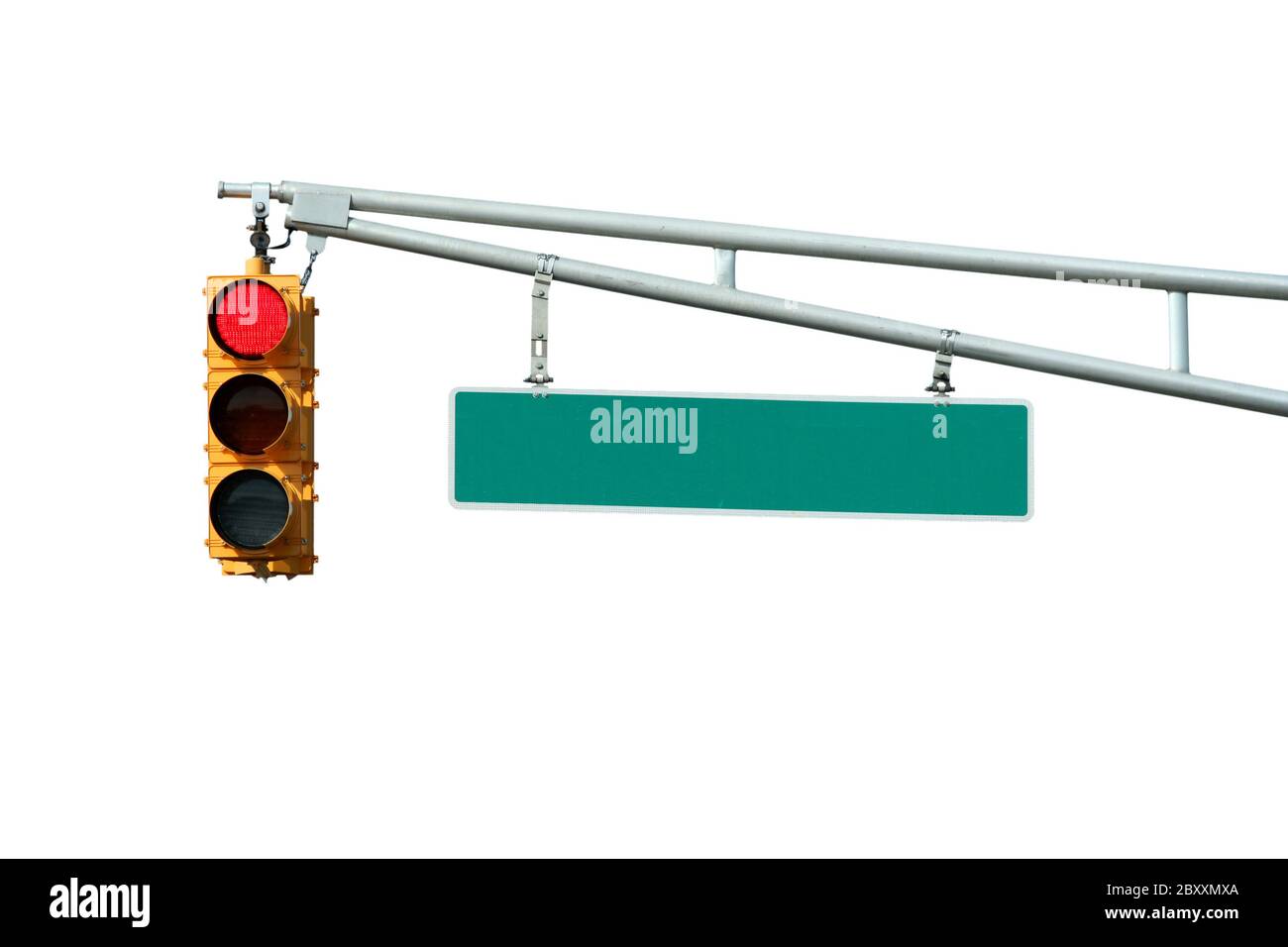 Aislado semáforo rojo con señal en blanco Foto de stock