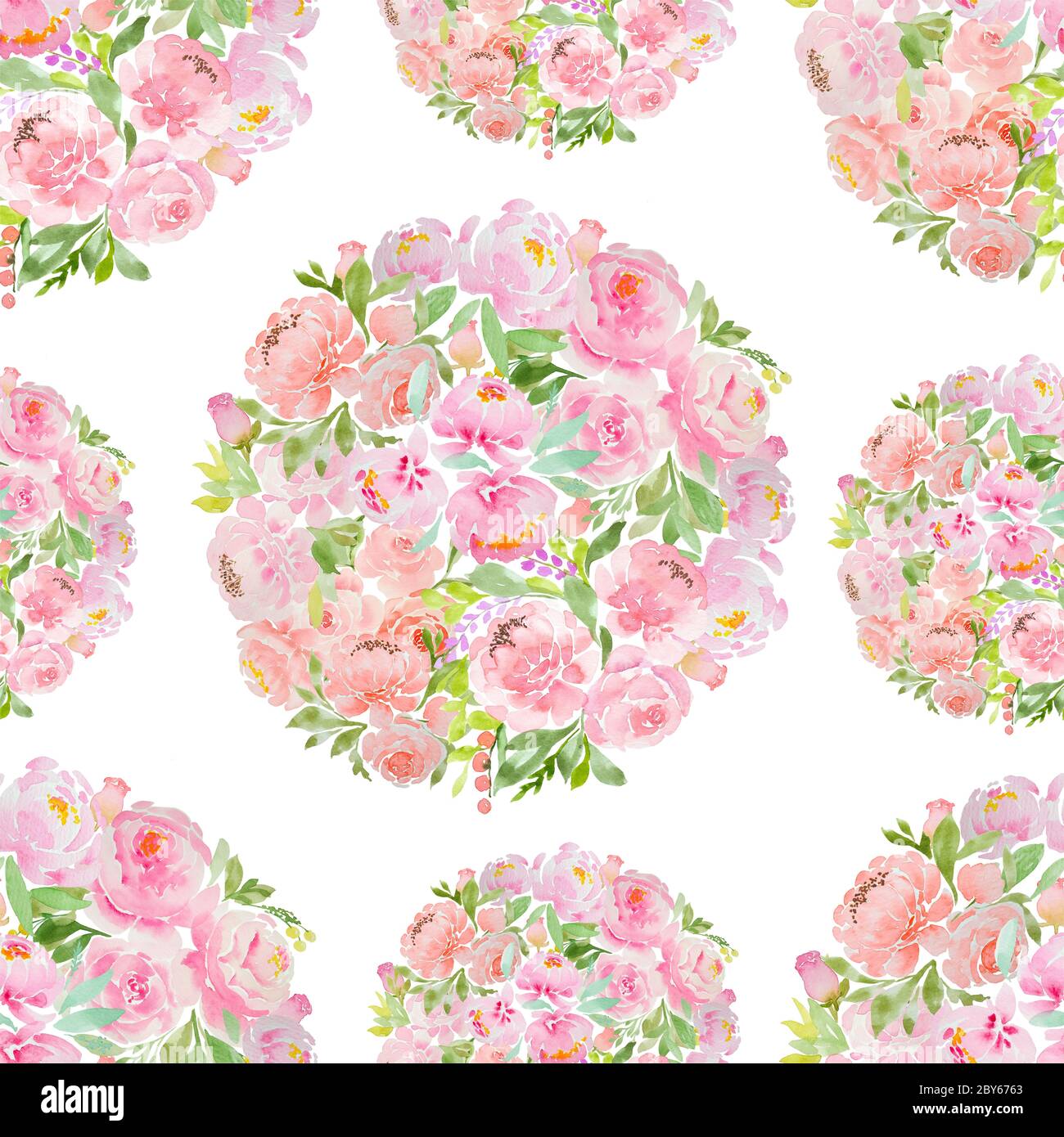 Diseño de acuarela sin costuras. Ramo de peonía y rosas redondas sobre  fondo blanco. Hermosas flores dibujadas a mano en forma de bola. Para el  diseño Fotografía de stock - Alamy