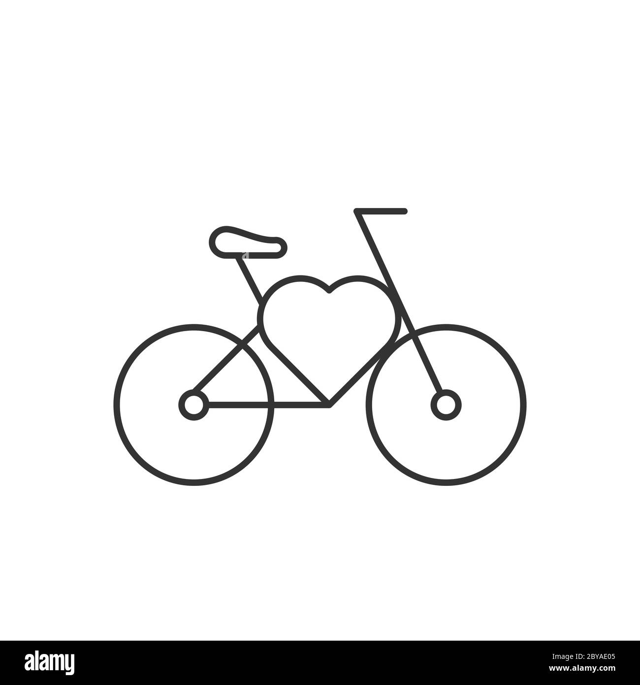 Bicicleta con icono de línea en forma de corazón. Me encanta el concepto de  ciclismo. Bonita bicicleta urbana con forma de corazón. Estilo de vida  saludable. Desplazamientos. Contorno negro sobre blanco Imagen