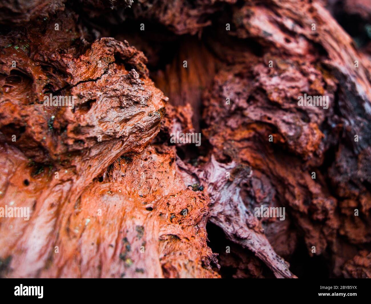Textura de piedra volcánica roja hecha después de solidificación de lava, vista detallada Foto de stock
