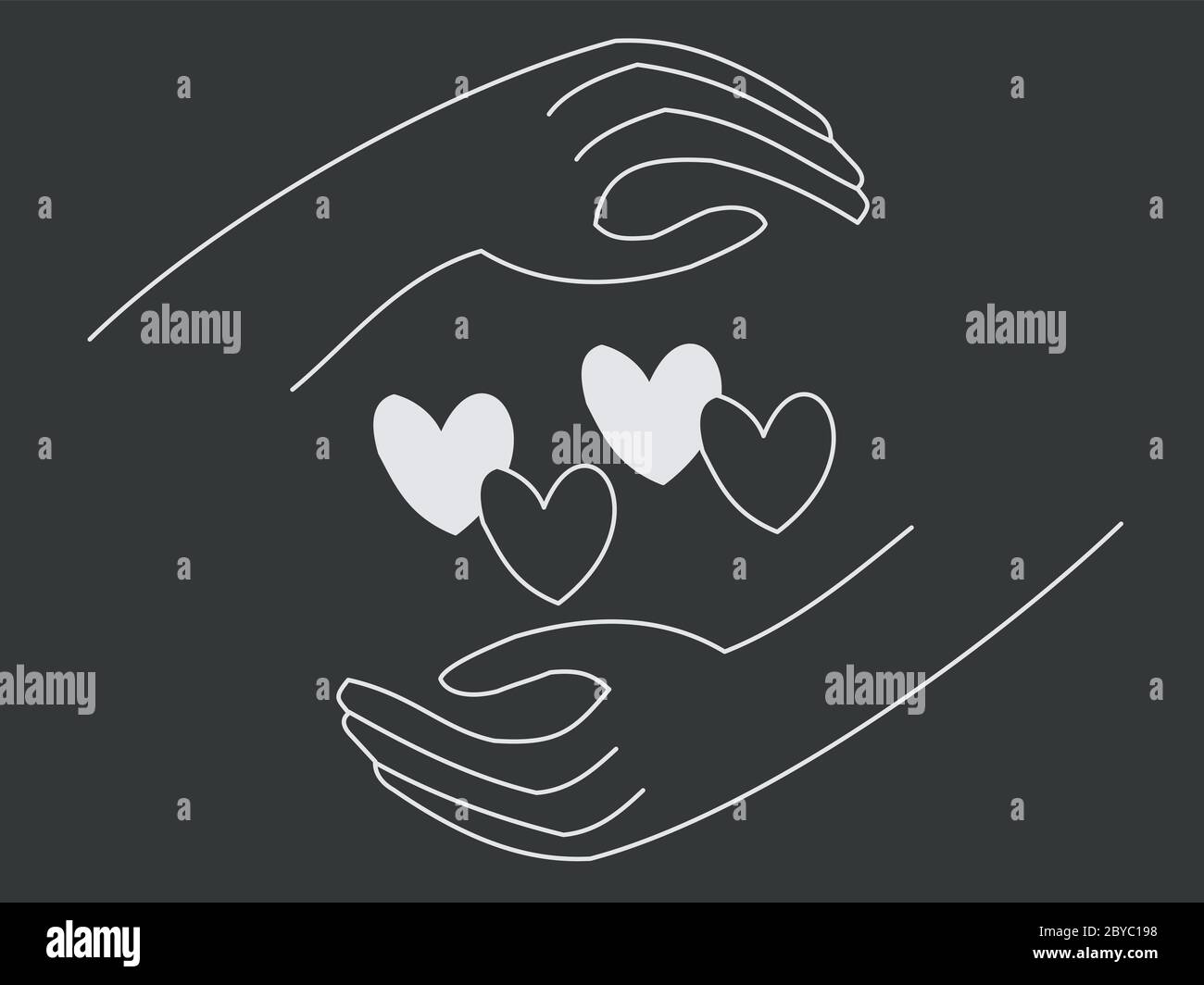 Ilustración de dos manos alrededor de corazones en diferentes colores - concepto de racismo e igualdad - vidas negras importan Foto de stock