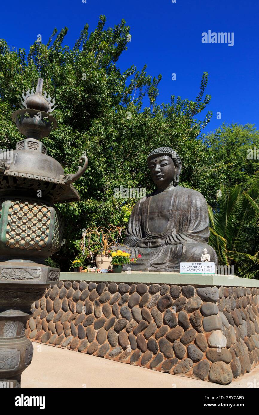 Gran Buda, Misión Lahaina Jodo, Lahaina, Isla Maui, Hawai, Estados Unidos Foto de stock