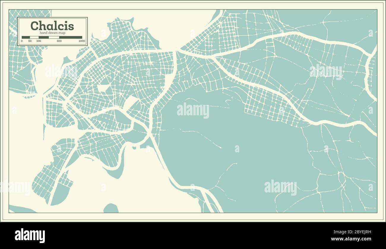 Chalcis Grecia Mapa de la ciudad en estilo retro. Mapa de contorno. Ilustración vectorial. Ilustración del Vector