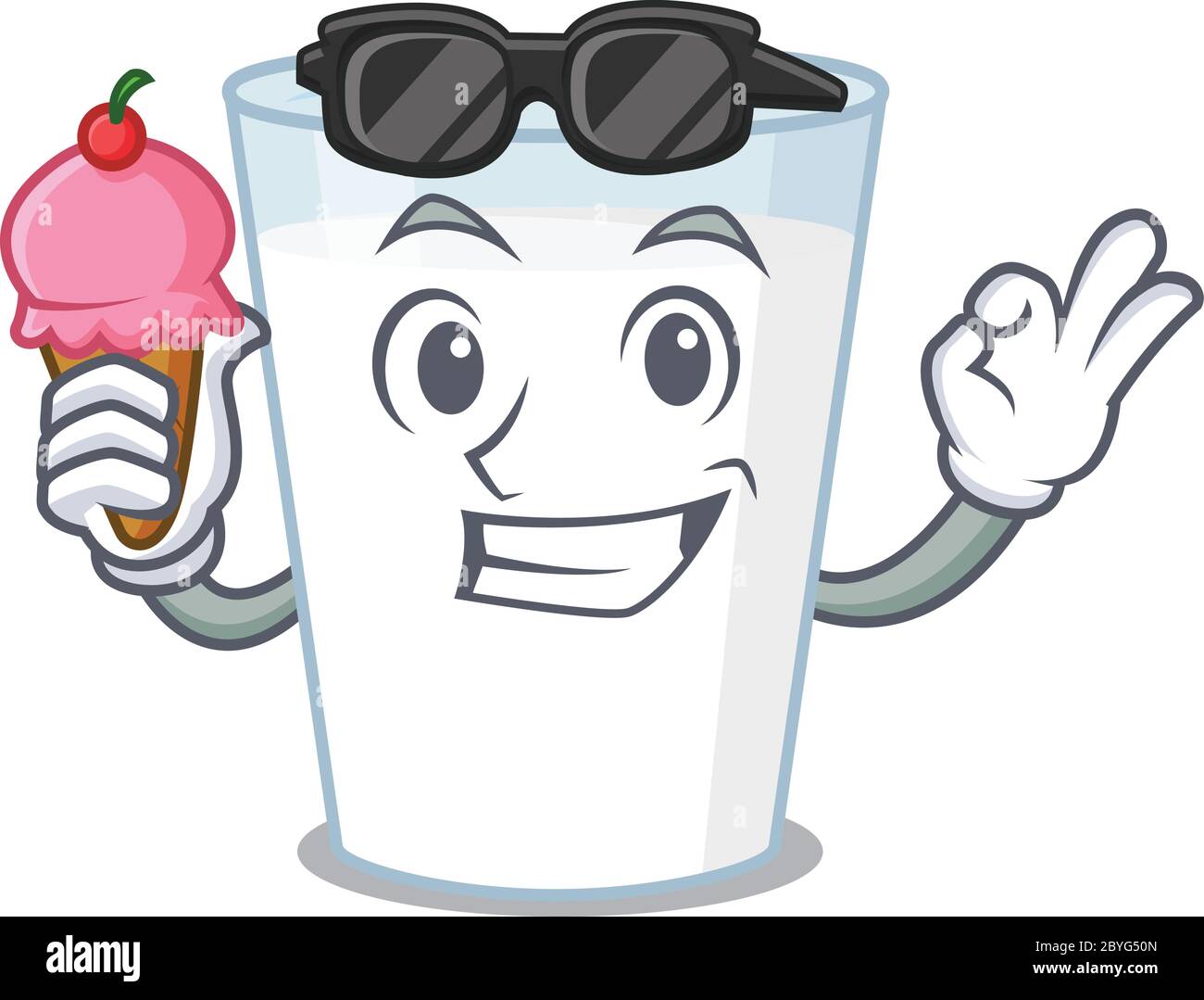 Dibujo de dibujos animados de un vaso de leche que sostiene helado de cono  Imagen Vector de stock - Alamy