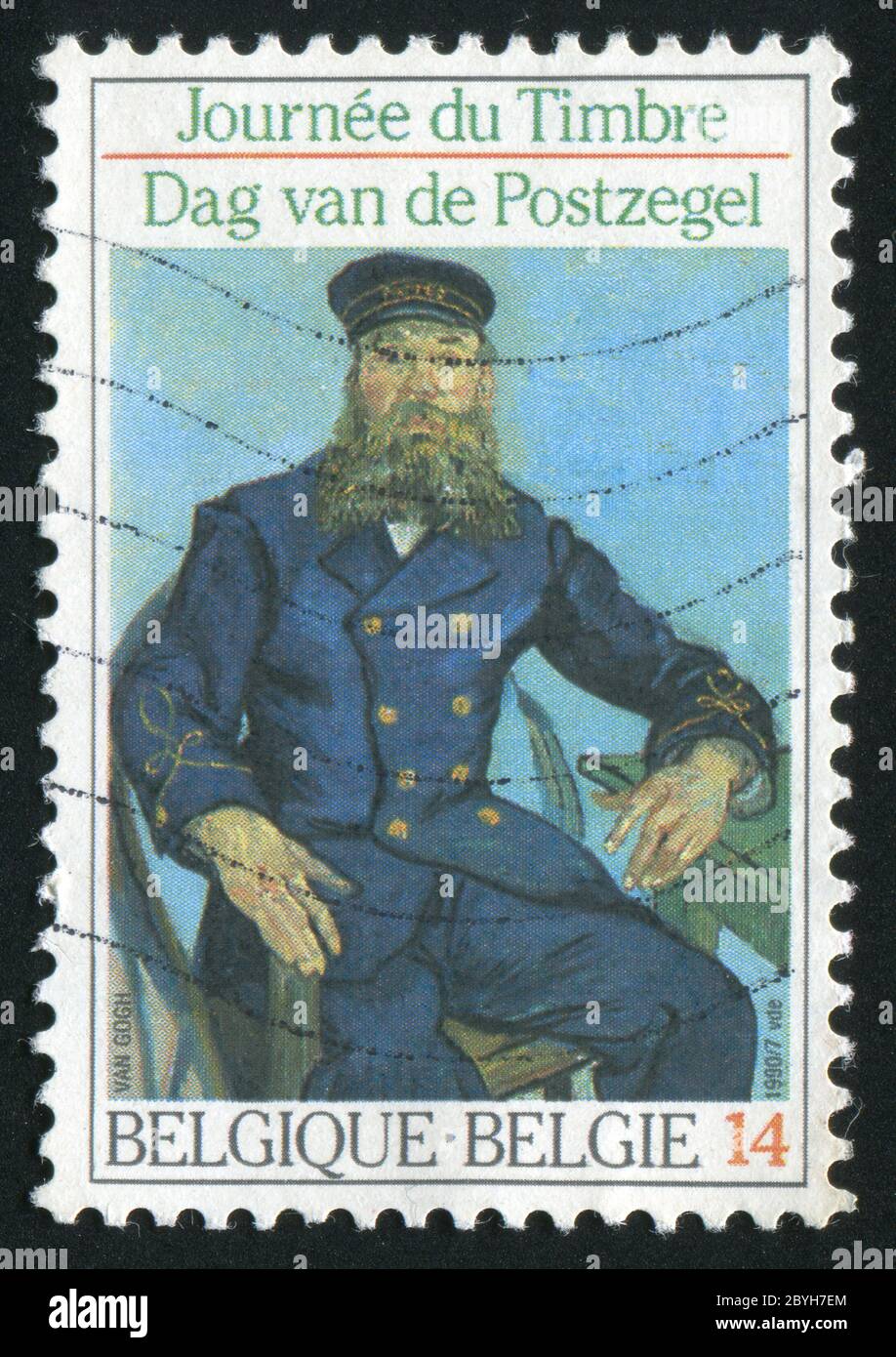 BÉLGICA - ALREDEDOR de 1990: Postman Roulin, de Van Gogh, alrededor de 1990. Foto de stock