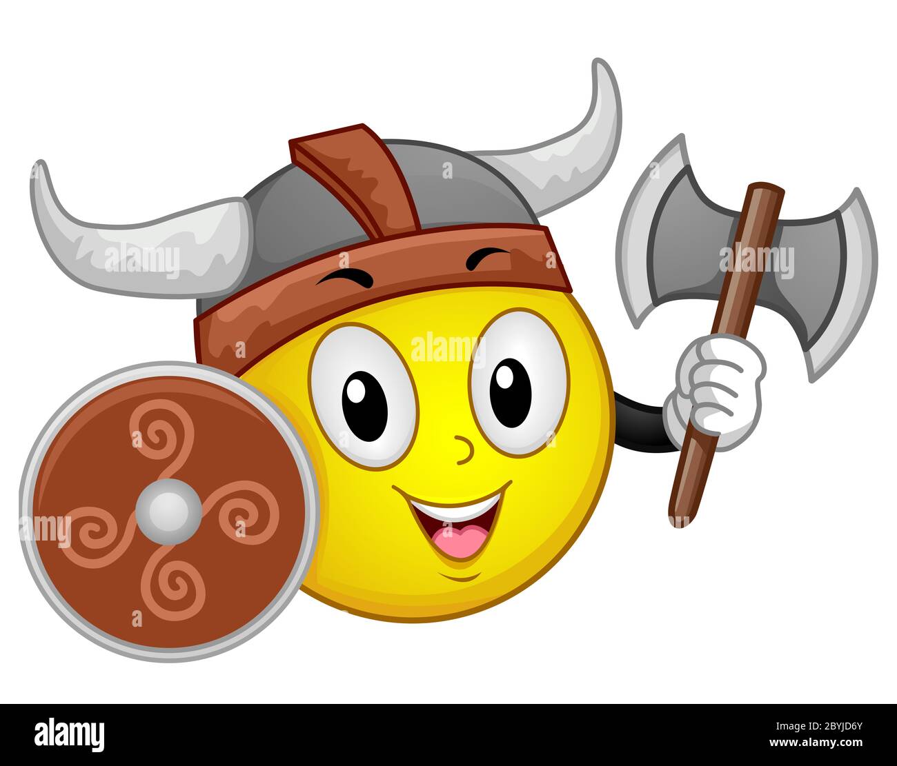 Ilustración de un guerrero vikingo Smiley que llevaba sombrero y escudo