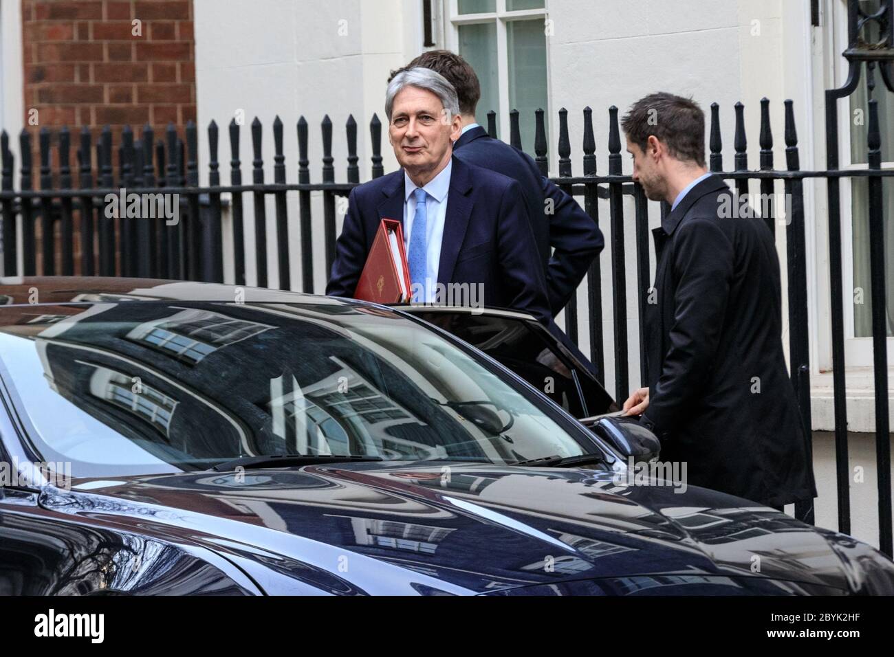 Philip Hammond, diputado, político del Partido Conservador Británico, Canciller del Tesoro, deja la calle Downing 10, Londres Foto de stock