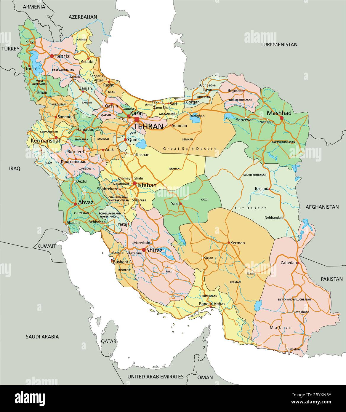 Irán Mapa Político Altamente Detallado Y Editable Con Etiquetado Imagen Vector De Stock Alamy 