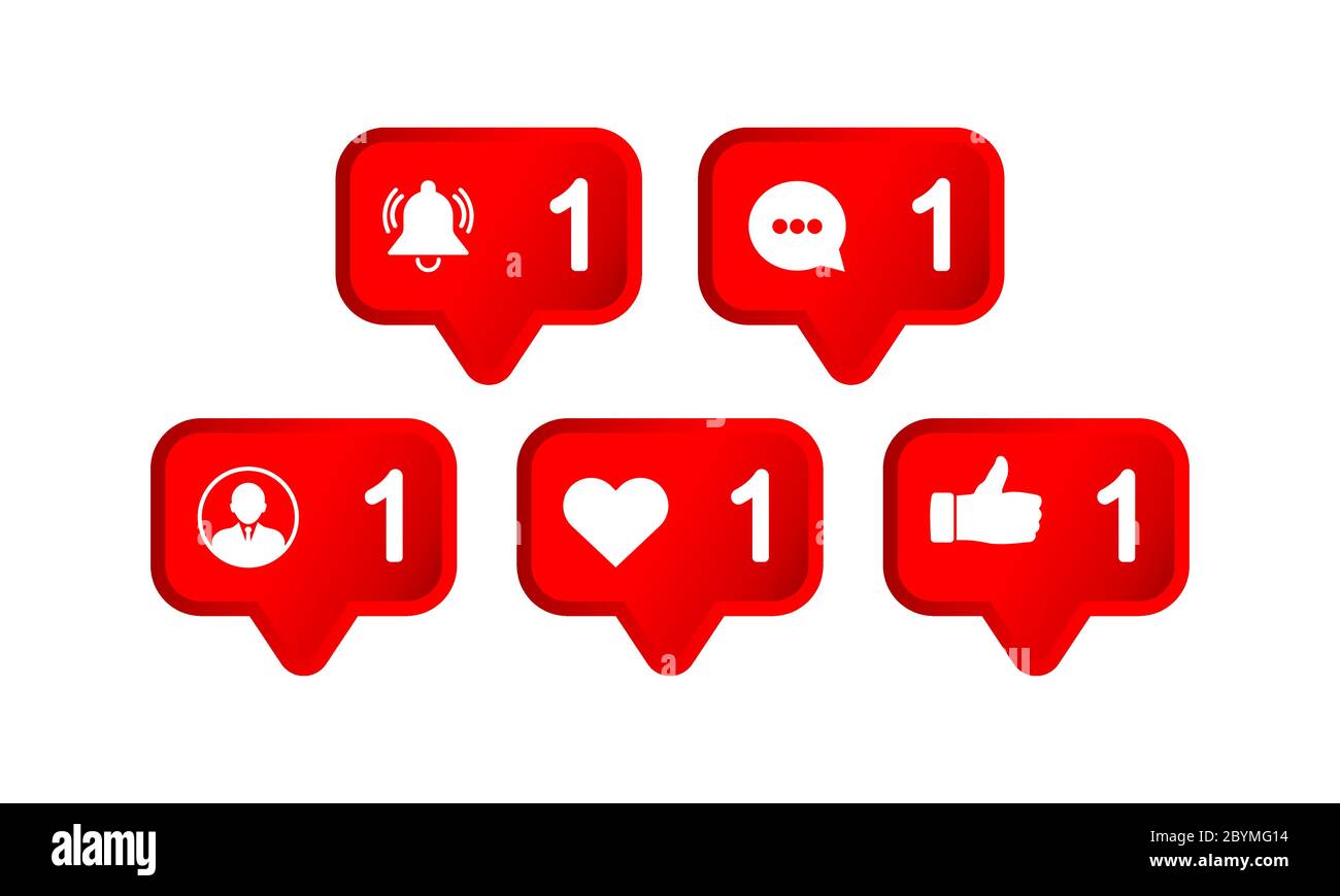 Notificación del portal de redes sociales. Como icono, notificación, mensaje, icono de llamada botón moderno para la web o tienda de aplicaciones símbolo rojo aislado en Ilustración del Vector