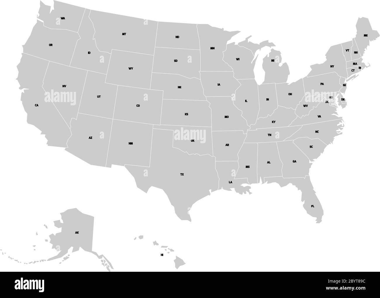 Mapa De Estados Unidos De América Con Códigos De Cada Estado Mapa Vectorial De Grises 2139