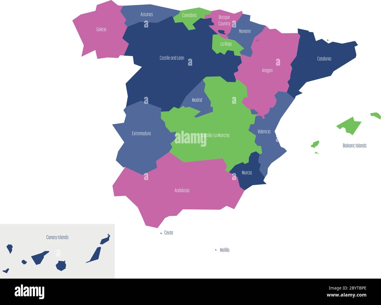 Mapa De España Devorado A Comunidades Autónomas Administrativas Mapa Vectorial Plano Simple 5469