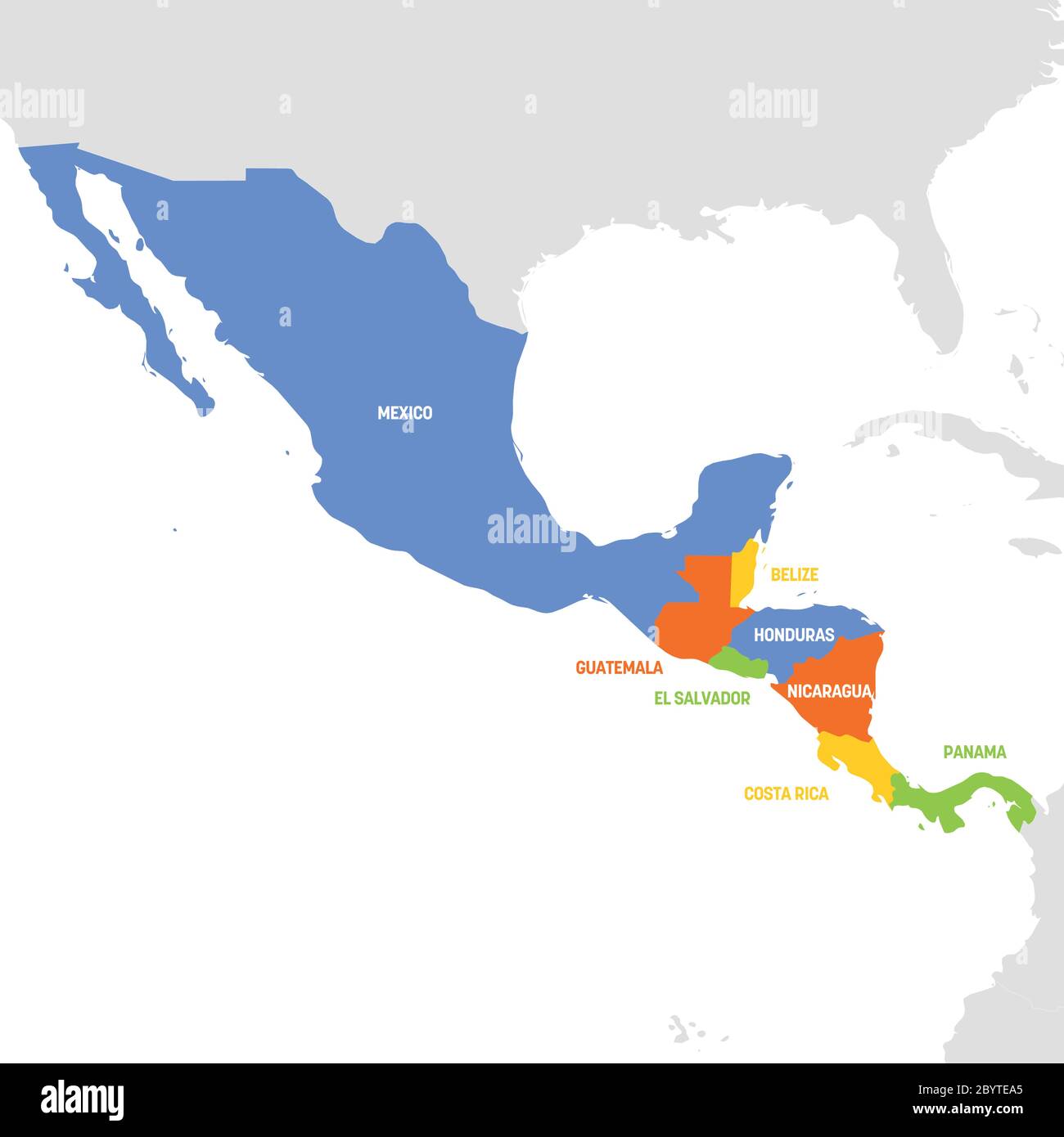 Región de América Central. Mapa de países de la parte central de