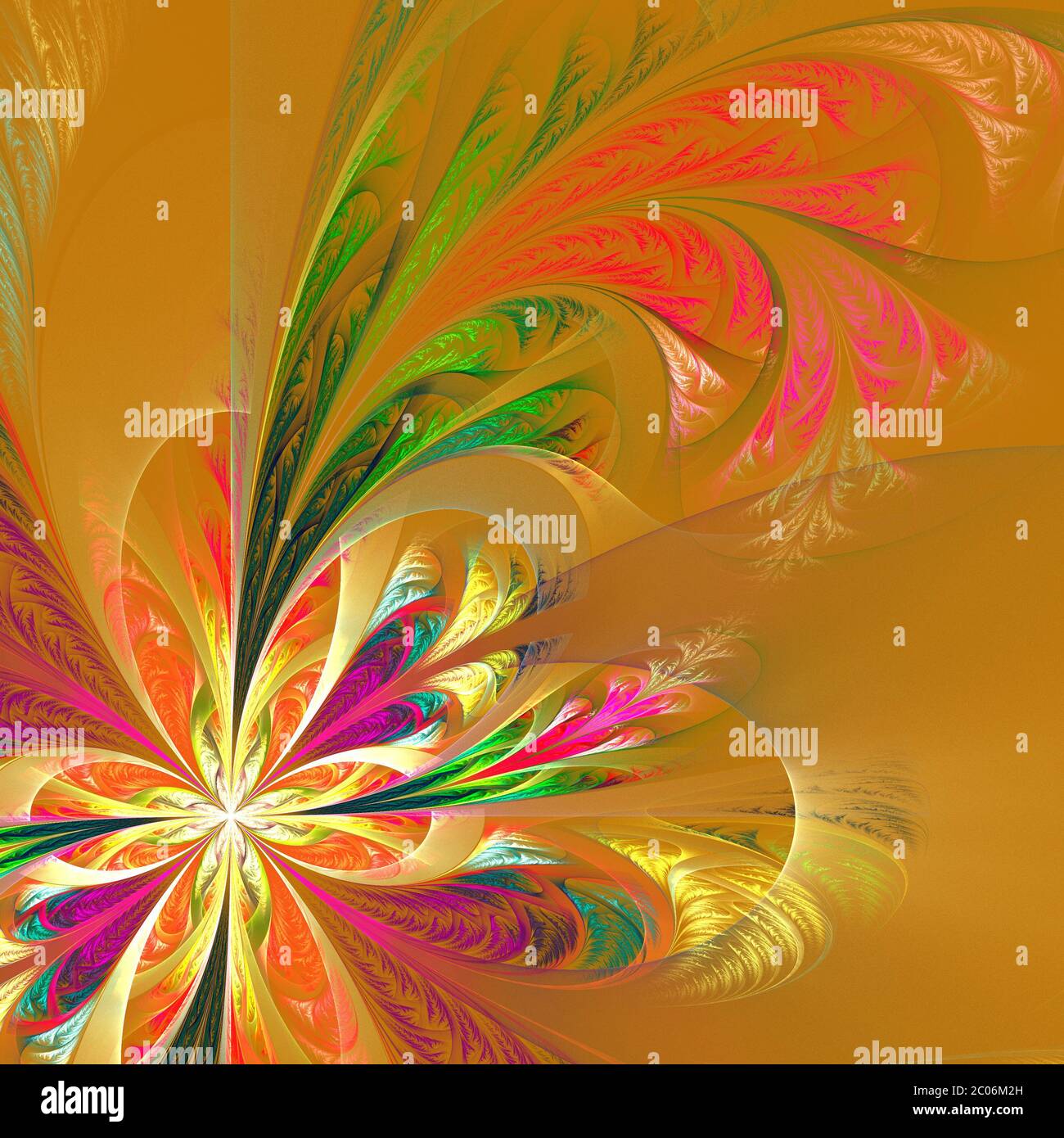 Tracería fractal multicolor simétrica diagonal. Colección - patrón de escarcha. Sobre beige. Foto de stock