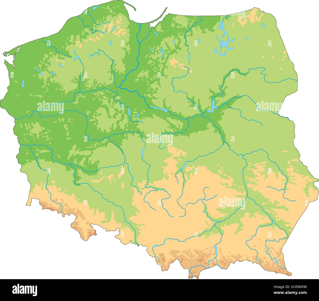 Mapa F Sico De Polonia Alto Detalle Imagen Vector De Stock Alamy