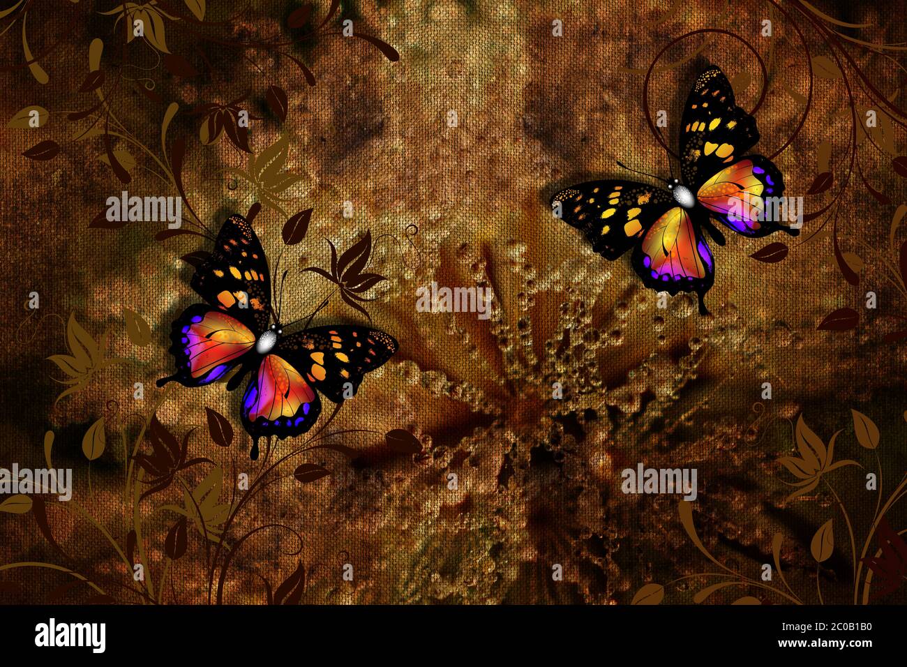 Papel pintado mariposas y colibrís con naturaleza artística