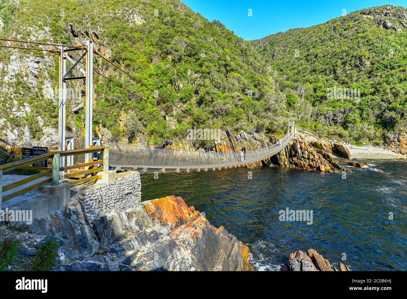 Puente colgante del Río Storms en el Parque Nacional Garden Route (Tsitsikamma), Sudáfrica Foto de stock
