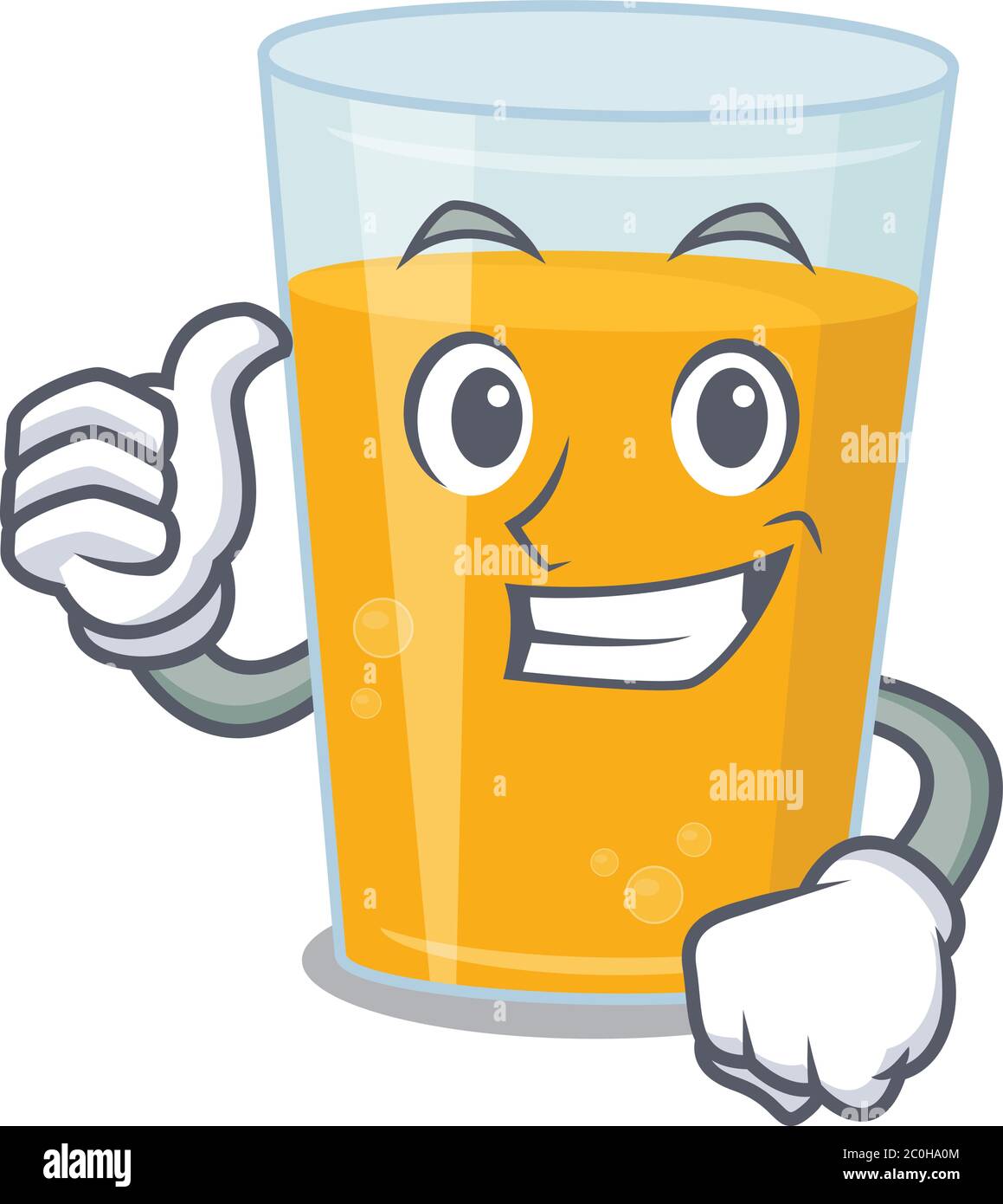 Vaso de jugo de naranja dibujos animados de diseño de carácter que muestra  OK dedo Imagen Vector de stock - Alamy