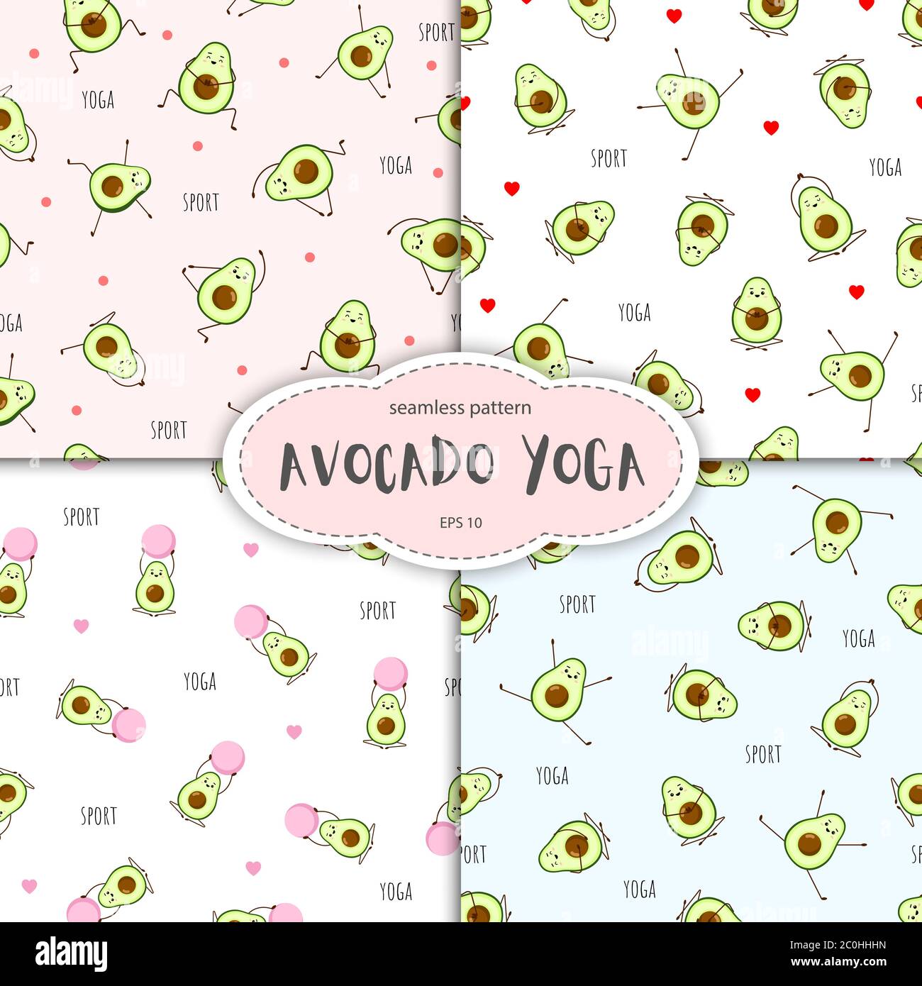 Diseño de carácter de aguacate sin costuras. Colección de yoga. Bonita  ilustración para tarjetas de felicitación, pegatinas, tela, sitios web y  copias Imagen Vector de stock - Alamy