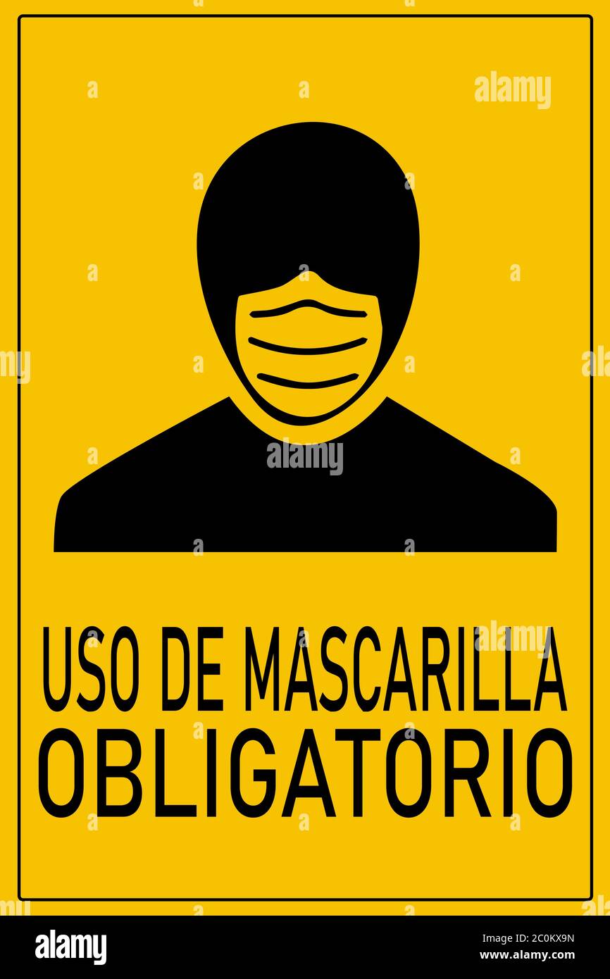 Ilustración vectorial en español 'Uso de mascarilla obligatorio' (máscara  facial requerida). Coronavirus, prevención de Covid-19. Nueva normalidad  Imagen Vector de stock - Alamy