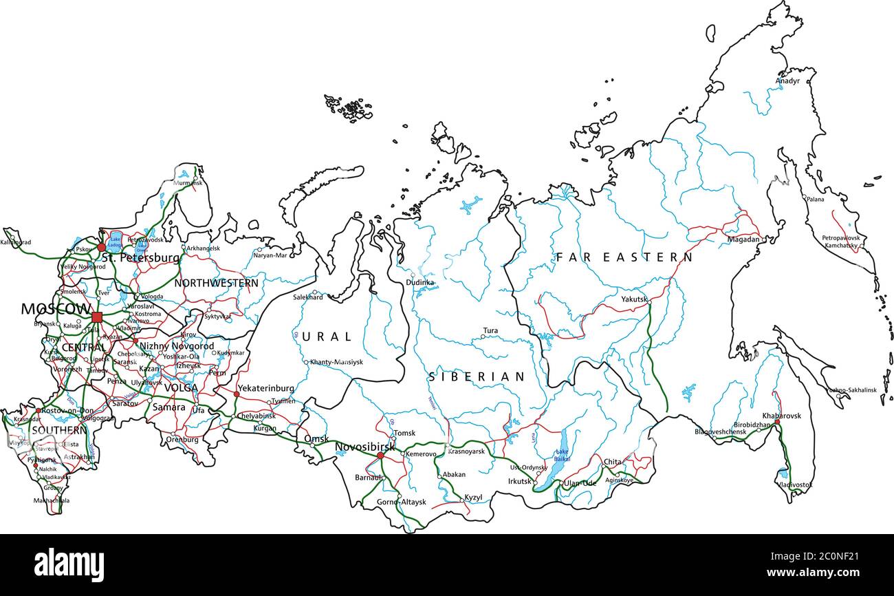 Mapa de carreteras y autopistas de Rusia. Ilustración vectorial Imagen  Vector de stock - Alamy