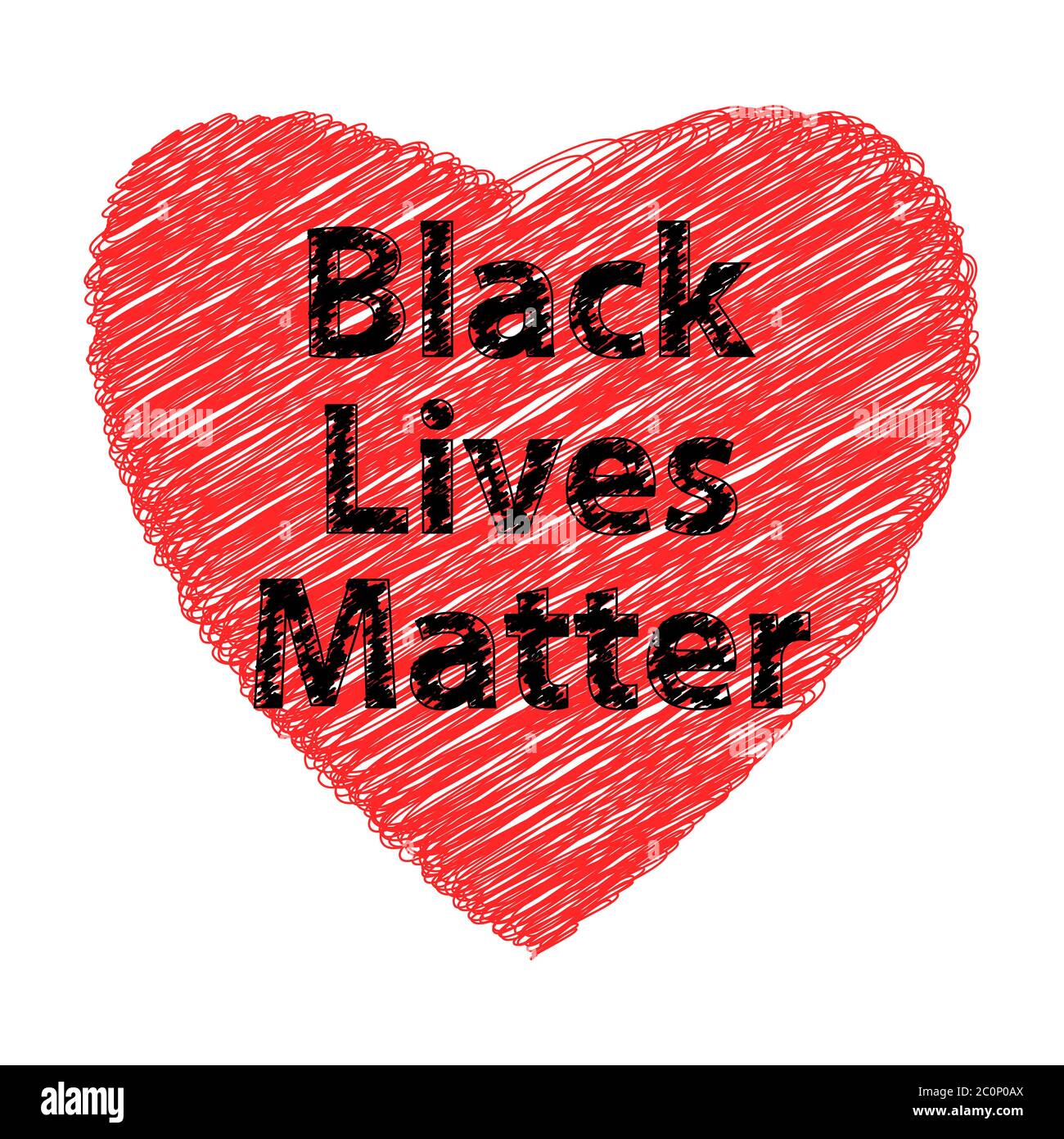 Black Lives Matter Banner con corazón Rojo para protestar por el fondo blanco Foto de stock
