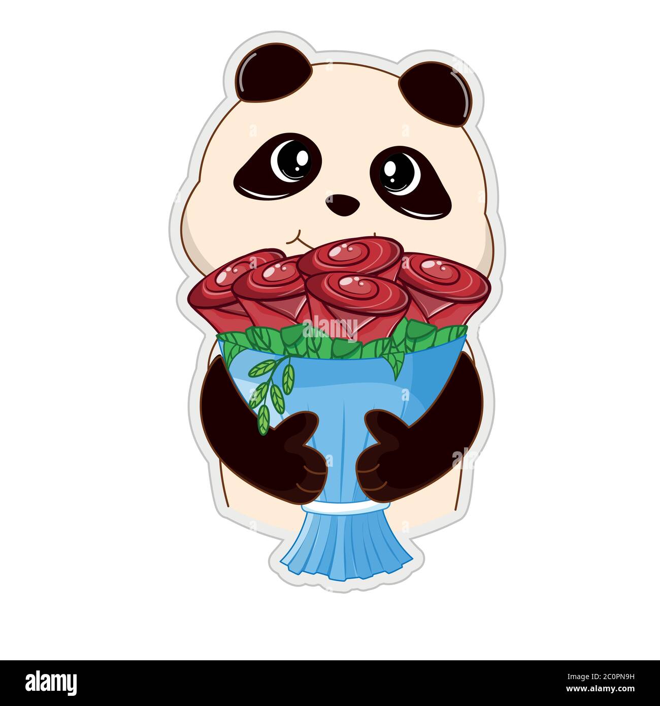 Lindo oso panda osito sosteniendo un ramo de flores en sus manos Imagen  Vector de stock - Alamy