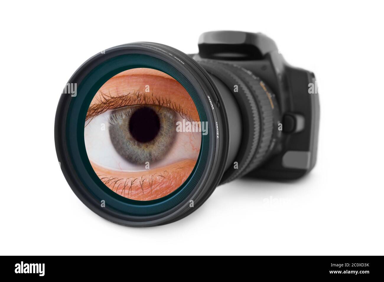Cámara fotográfica y ojo en lente Fotografía de stock - Alamy