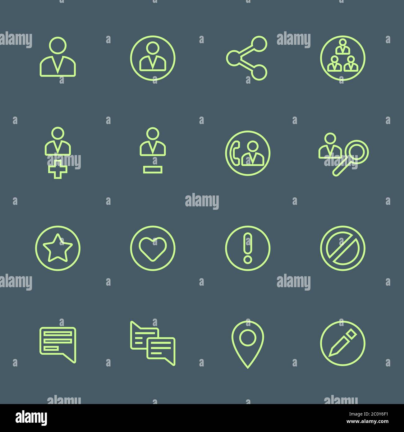 verde resumen varios iconos de acciones de redes sociales conjunto Foto de stock