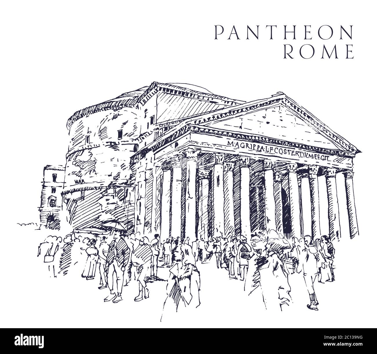 Dibujo de la ilustración del edificio del Panteón, uno de los monumentos  históricos más importantes de Roma, la capital italiana Imagen Vector de  stock - Alamy