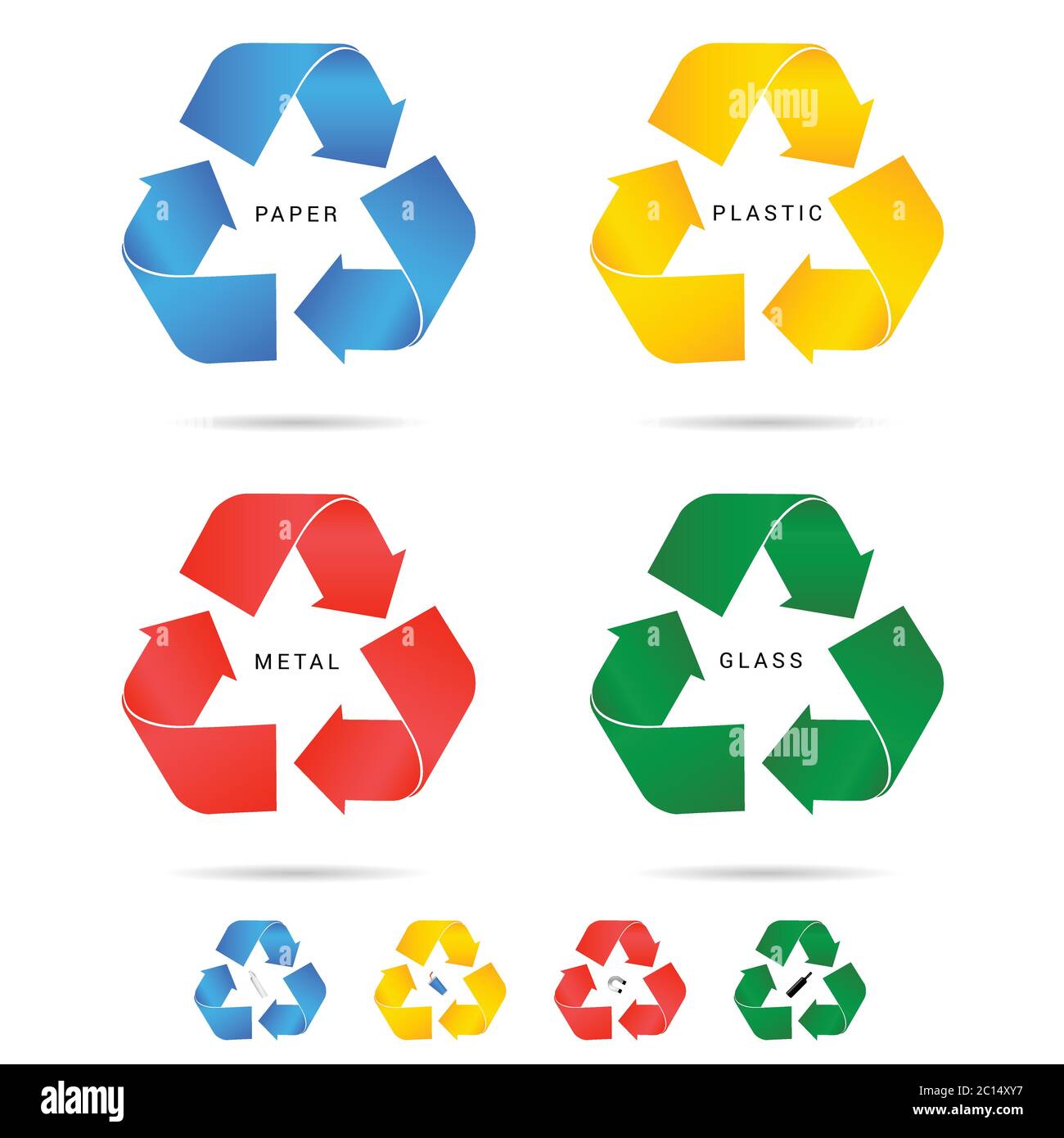icono de reciclaje para el papel plástico y metal conjunto de ilustración  en color Imagen Vector de stock - Alamy