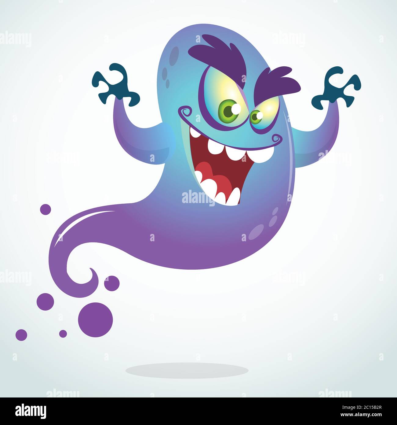 Cartoon Flying Monster Halloween Ilustracion Vectorial De La Sonrisa Purpura Ghost Con Manos Arriba Imagen Vector De Stock Alamy