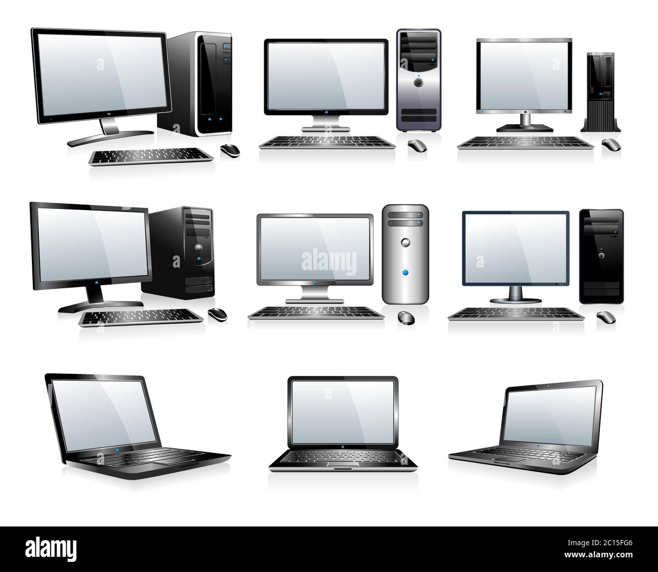 Tecnología de Computadoras - Computadoras, portátiles, equipos de sobremesa, PC, PC 3D con Monitor Keyboard y Mouse Ilustración del Vector